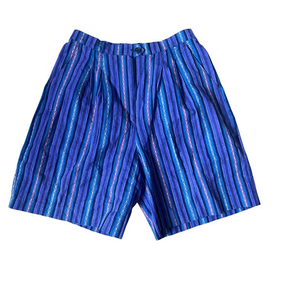 Vintage Striped Funky Shorts High Waisted 90s Retro Pleated Summer OOAK Small - Picture 1 of 7